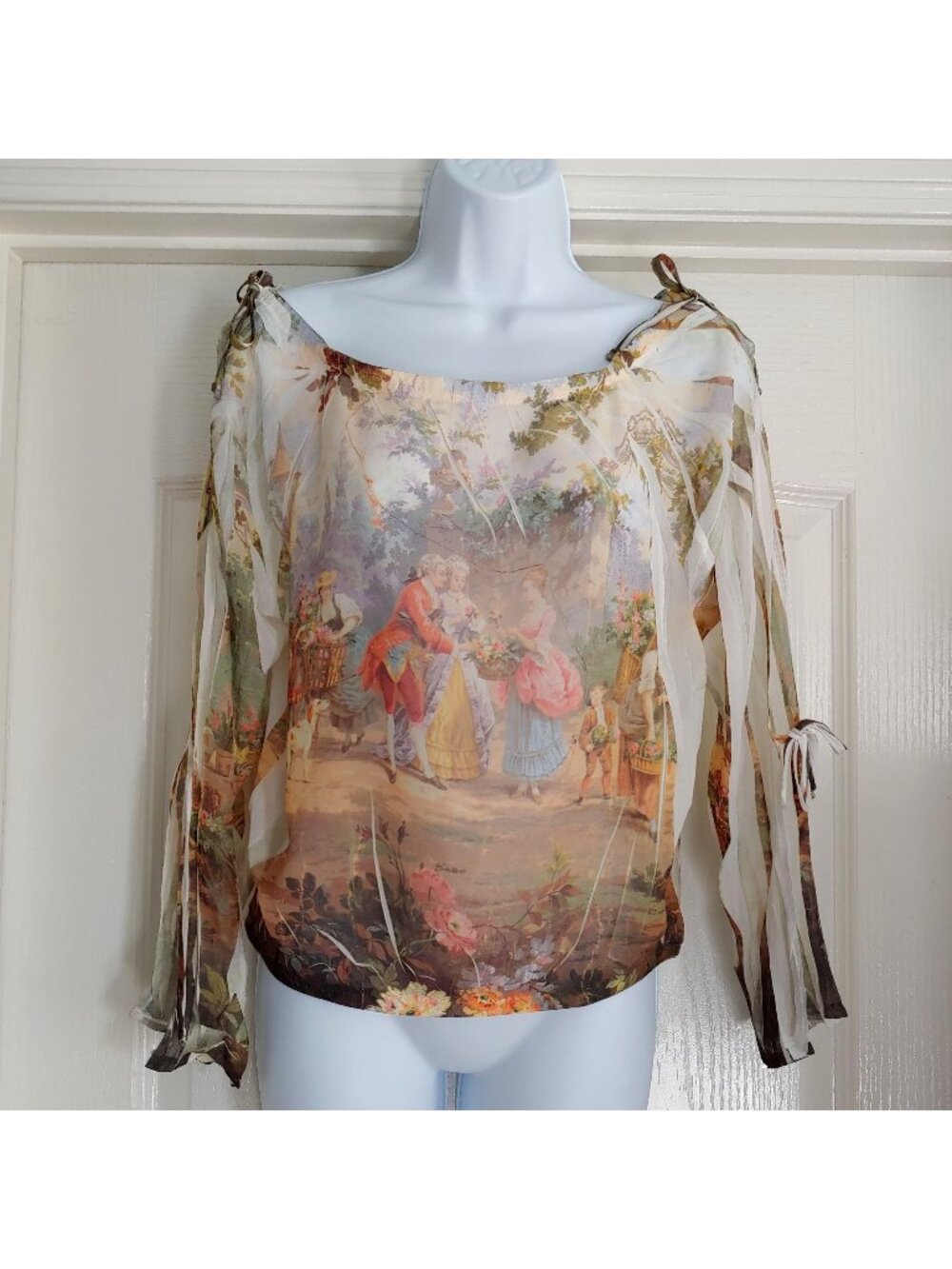 Le Donne Sheer Toile Print Blouse Romantic Cottagecore Flowy Boho